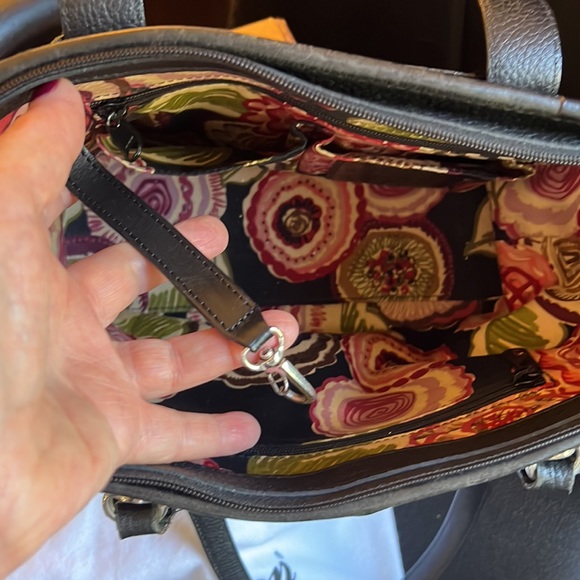 Brighton black croco embossed leather handbag accented with silver hearts - Picture 3 of 9